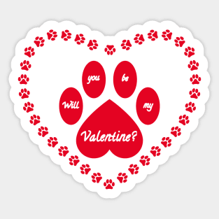 Red Valentine Heart Shaped Animal Paw Sticker